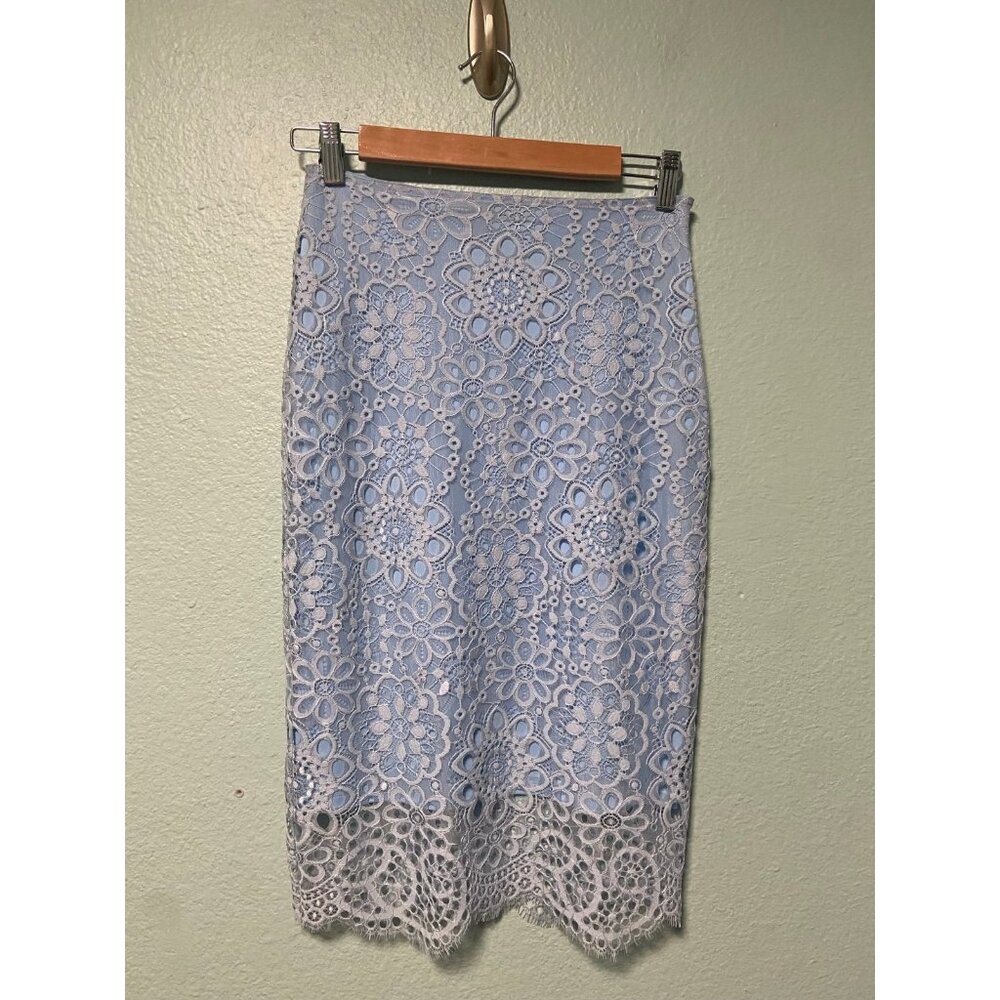 For Love & Lemons Women's‎ Light Blue Lace Festival Pencil Skirt Size Small